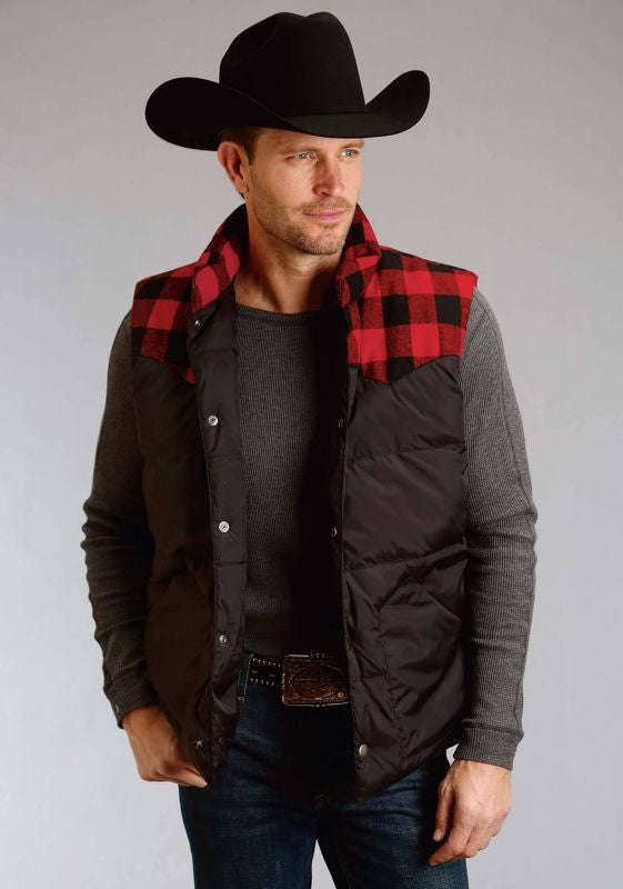 Stetson Mens Nylon Quilted Vest MD Black/Red