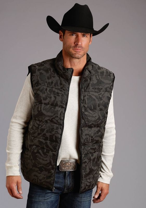 Stetson Mens Sueded Camo Vest LG Black