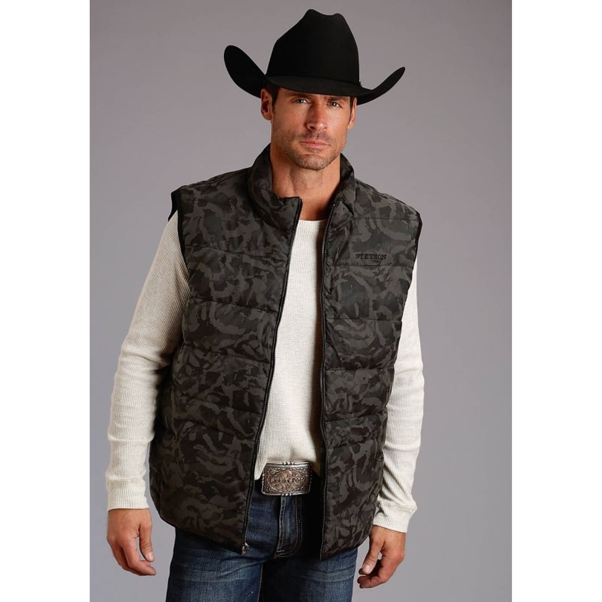 Stetson Mens Sueded Camo Vest LG Black