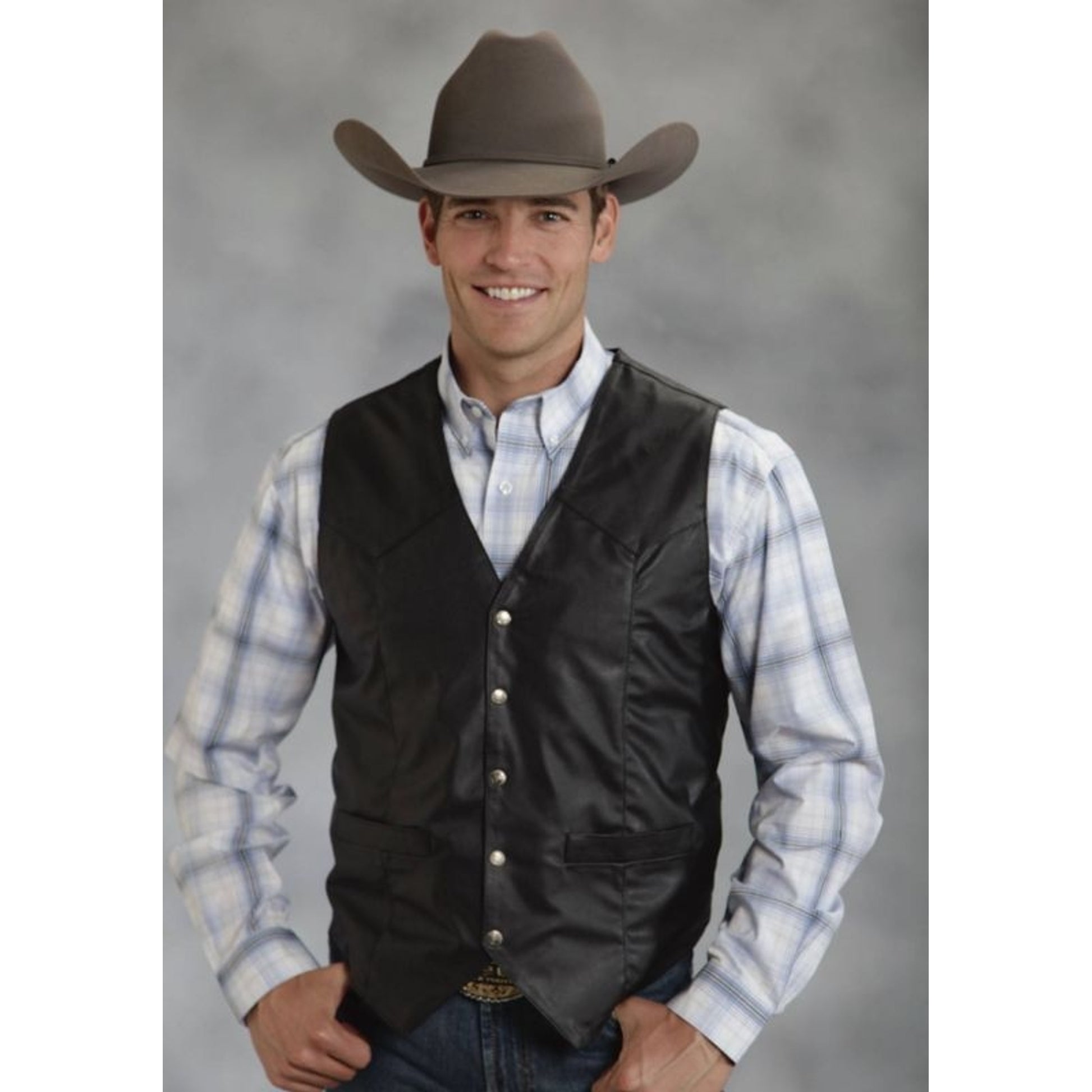Roper Mens Faux Leather Western Vest LG Black