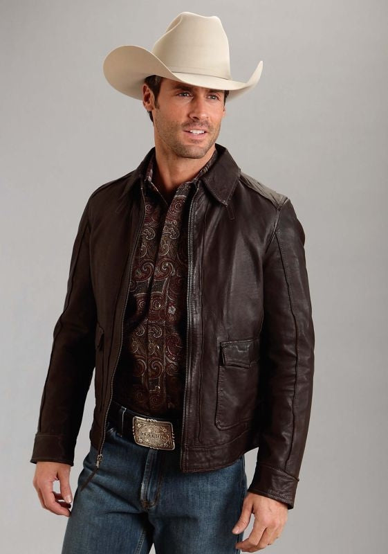 Stetson Mens Leather Patch Pocket Jacket LG Brown