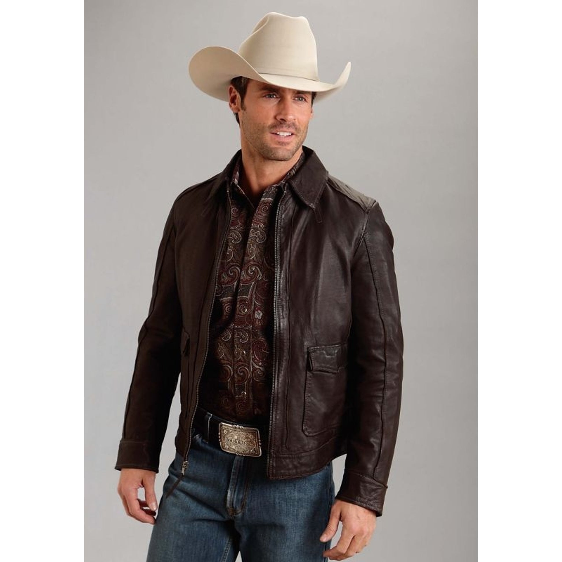 Stetson Mens Leather Patch Pocket Jacket LG Brown