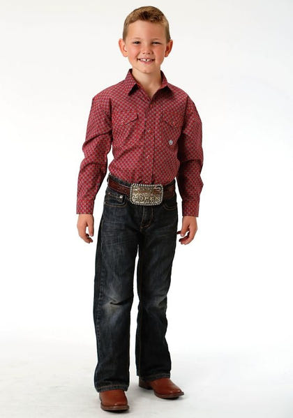 Roper Boys Amarillo Snap Shirt LG Red Vint Foulard