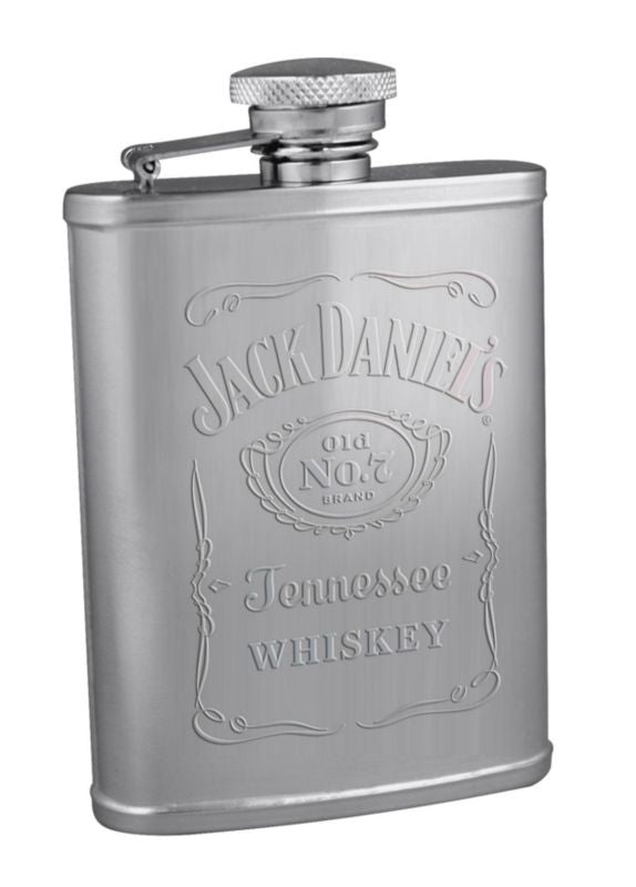 Jack Daniel's Embossed Label Logo Flask 3 oz Stain