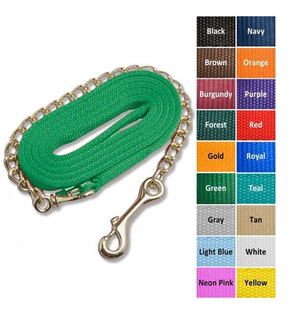 Jacks Lead Shank with 24" Brass Plated Chain 6' Bl