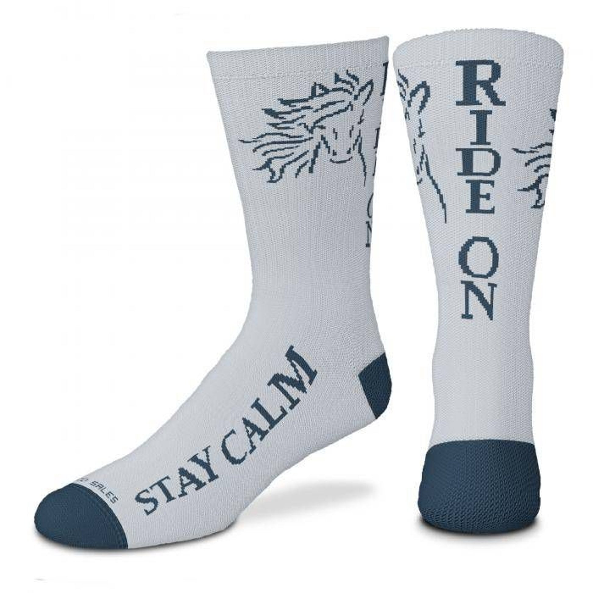 Stay Calm Ride On Crew Length Socks Adult White/Gr