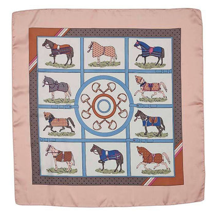 Kelley Horses in Blankets Satin Scarf 28" X 28" Bl