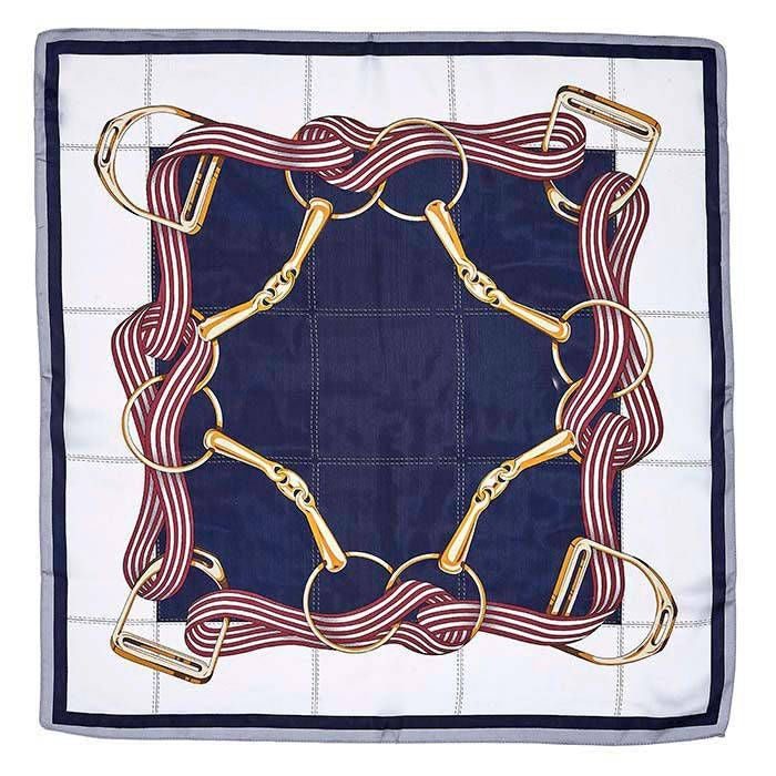 Kelley Bits & Stirrups Scarf 28" X 28" Ivory/Navy