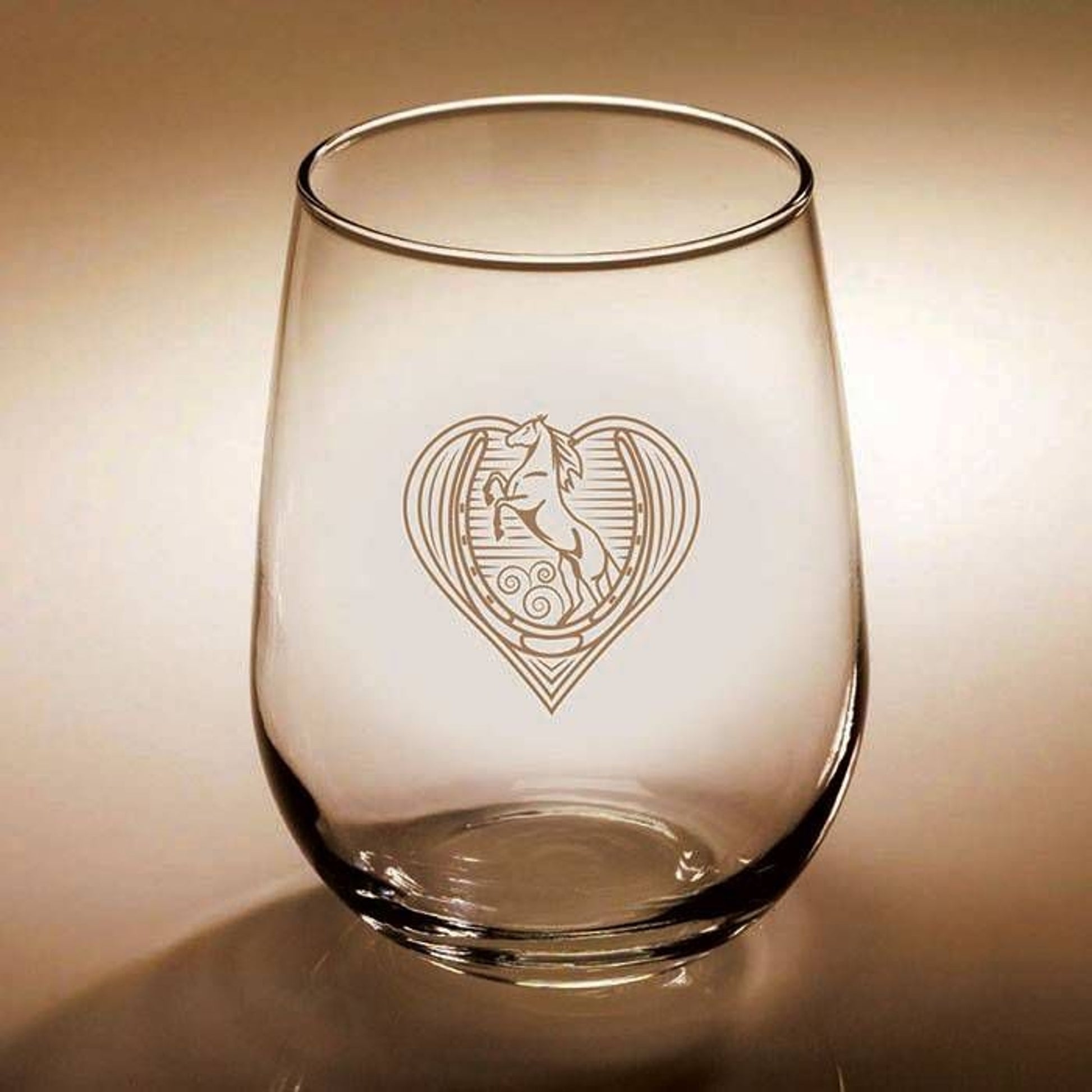 Kelley Horseshoe & Heart Etched Stemless Wine Glas