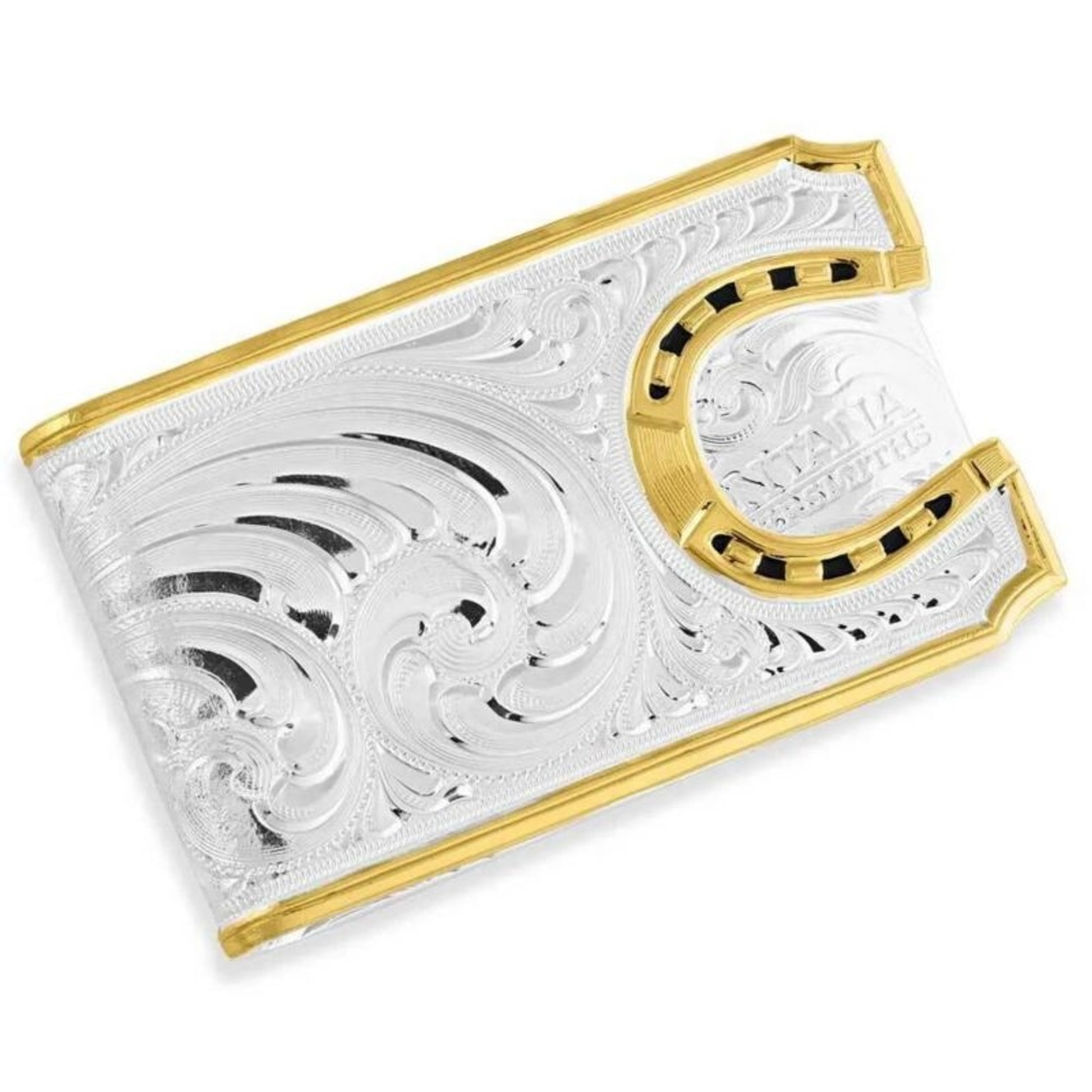 Montana Silversmiths Two-Tone Carved Horseshoe Mon