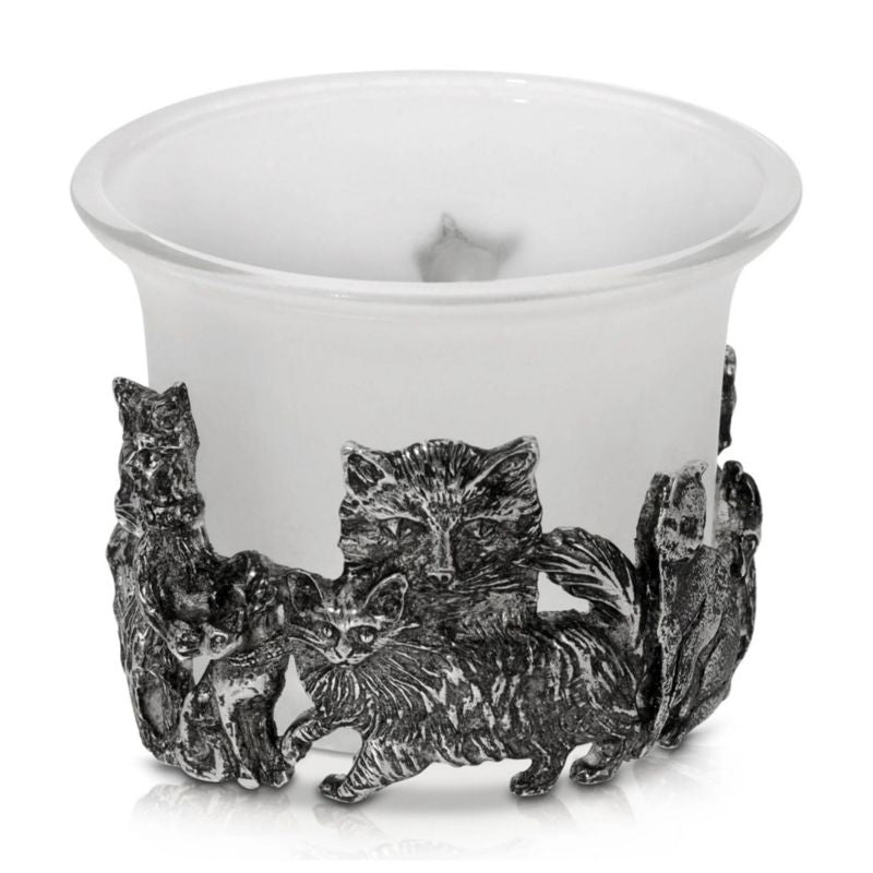1928 Jewelry Antiqued Cats White Frosted Glass Can