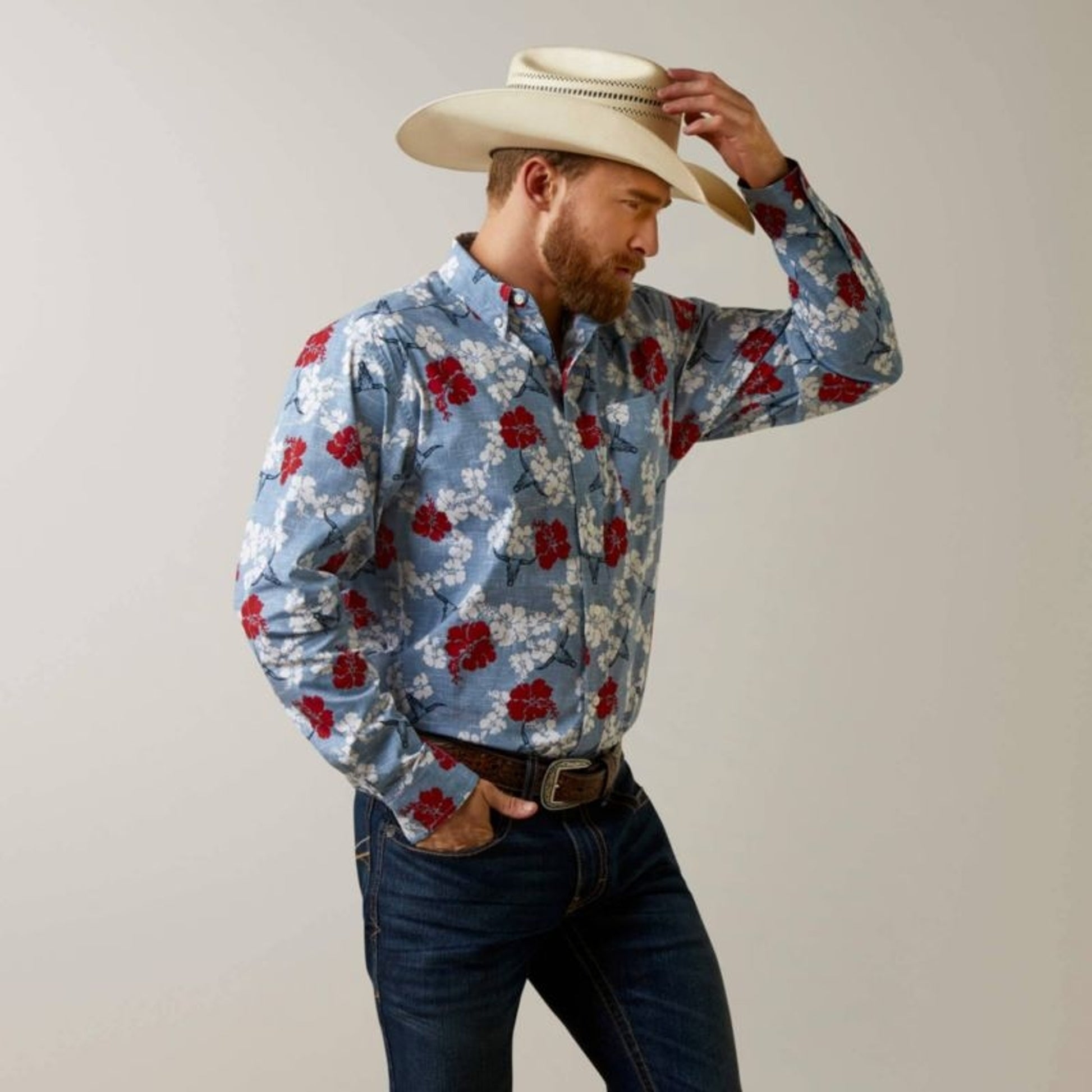 Ariat Mens Wrinkle Resist Pareau Western Aloha Str