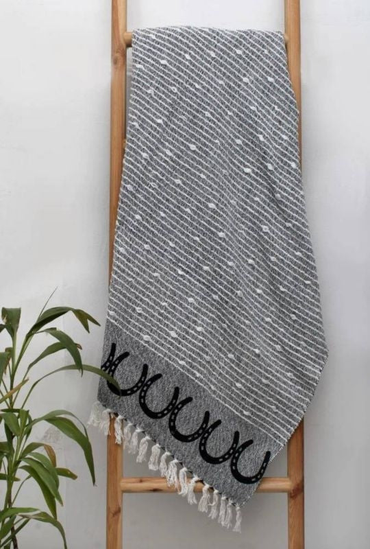 AWST Int'l Horseshes Cotton Throw 50" X 60" Black