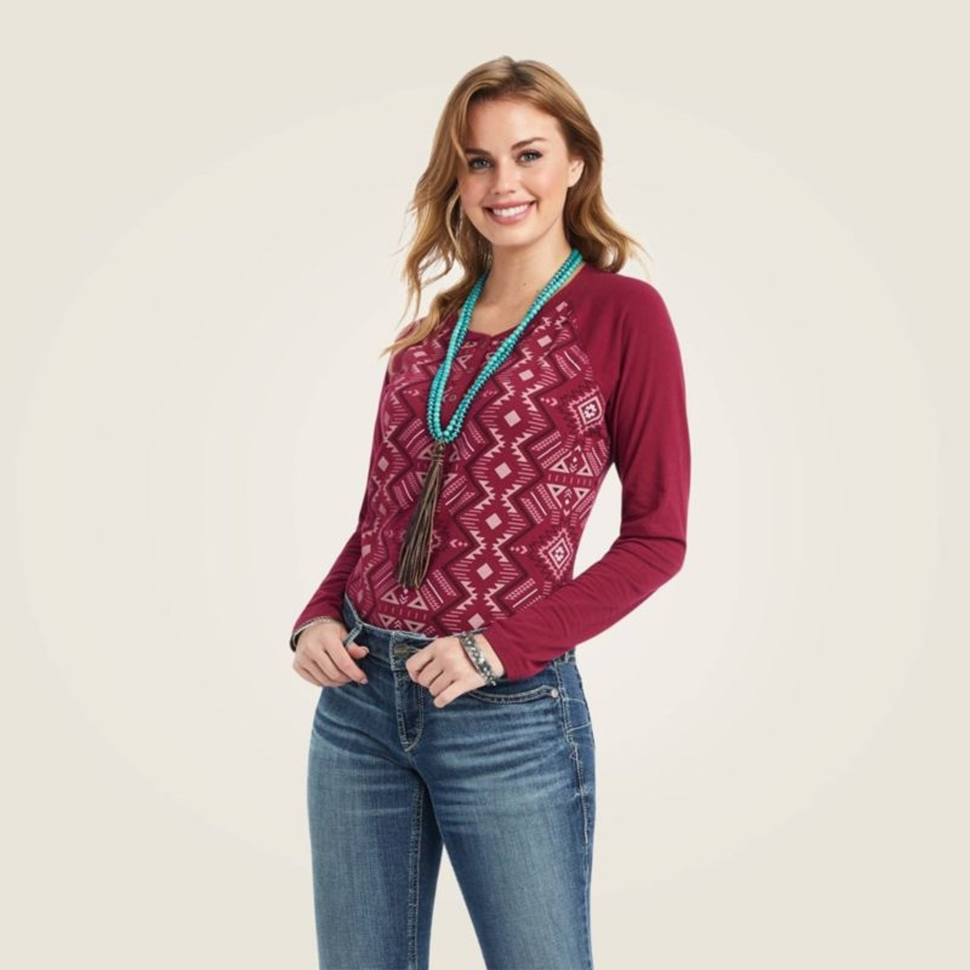 Ariat Ladies REAL Printed Henley Shirt