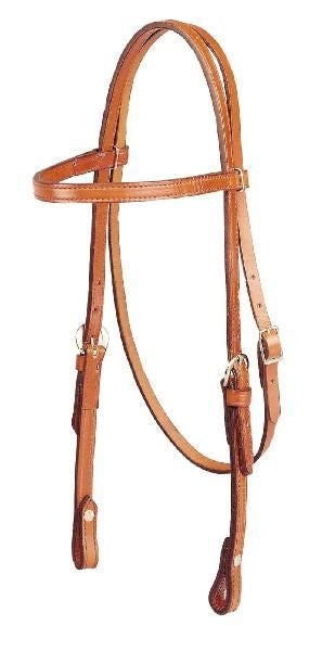 BrowBand Dbl/Stitch Leather Headstall 5/8in Bk/Gry