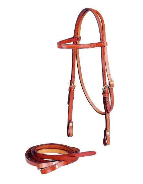 Browband Headstall And Single Ply Reins Bk/Gry