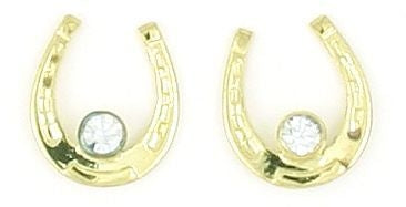 Horseshoe With Large Stone Earrings 1/2in Gold