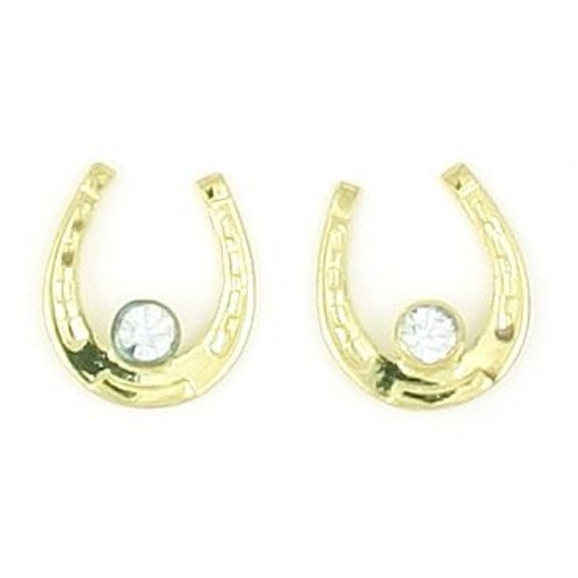 Horseshoe With Large Stone Earrings 1/2in Gold