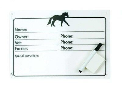 Horse Info Stall Plaque W- Dry Erase Pen