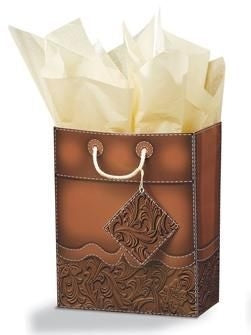 Tooled Leather Cub Gift Bag - Brown Brn