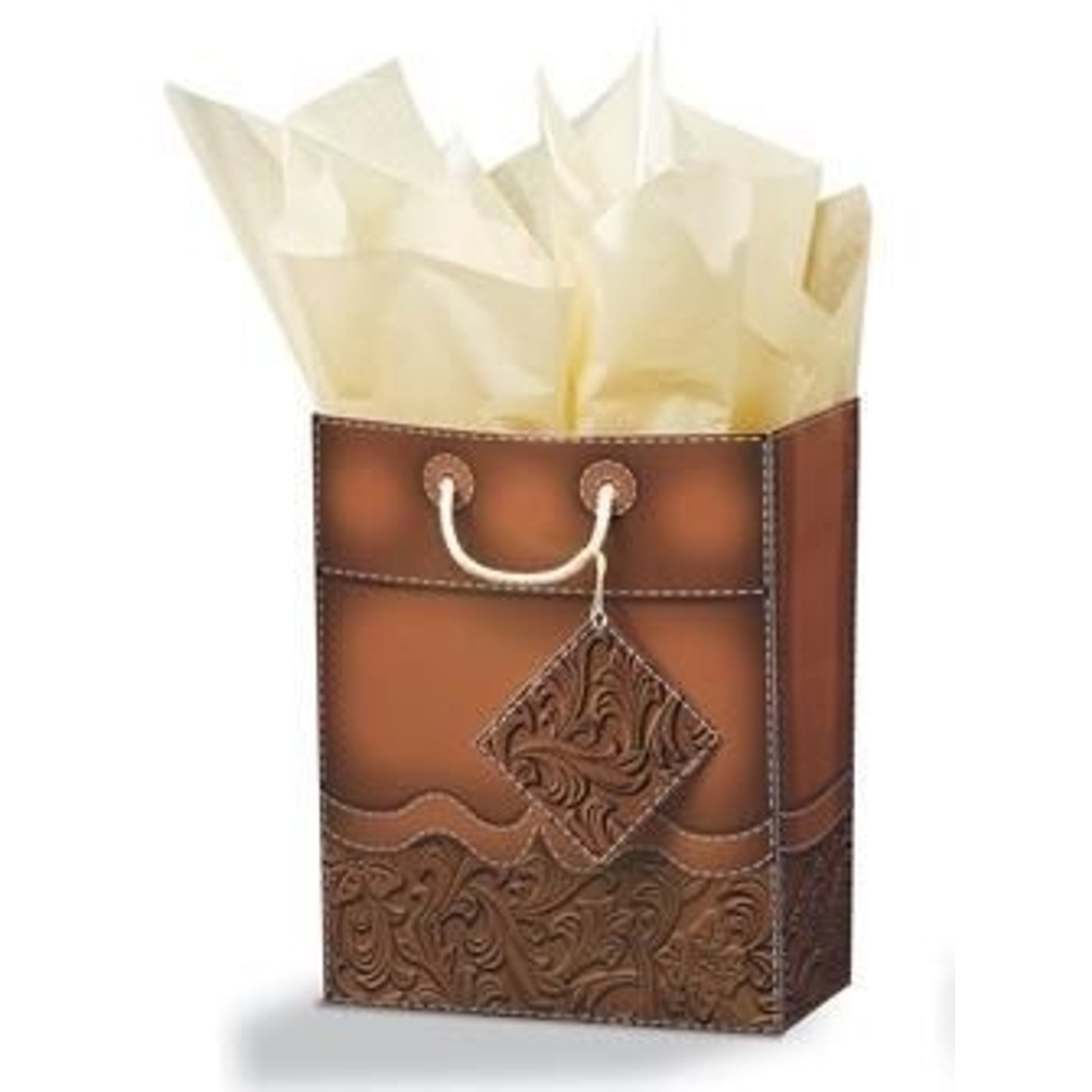 Tooled Leather Cub Gift Bag - Brown Brn