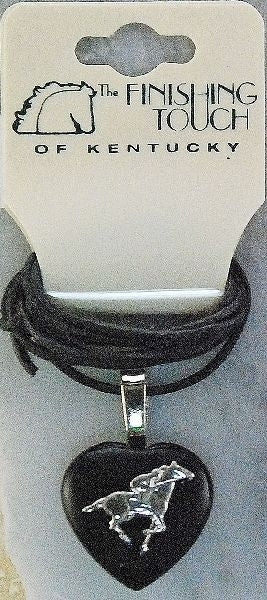 Black Onyx Puff Heart Necklace 22in Silver
