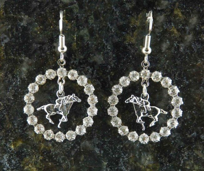 Crystal Ring Thoroughbred Fish Hook Earring Silver