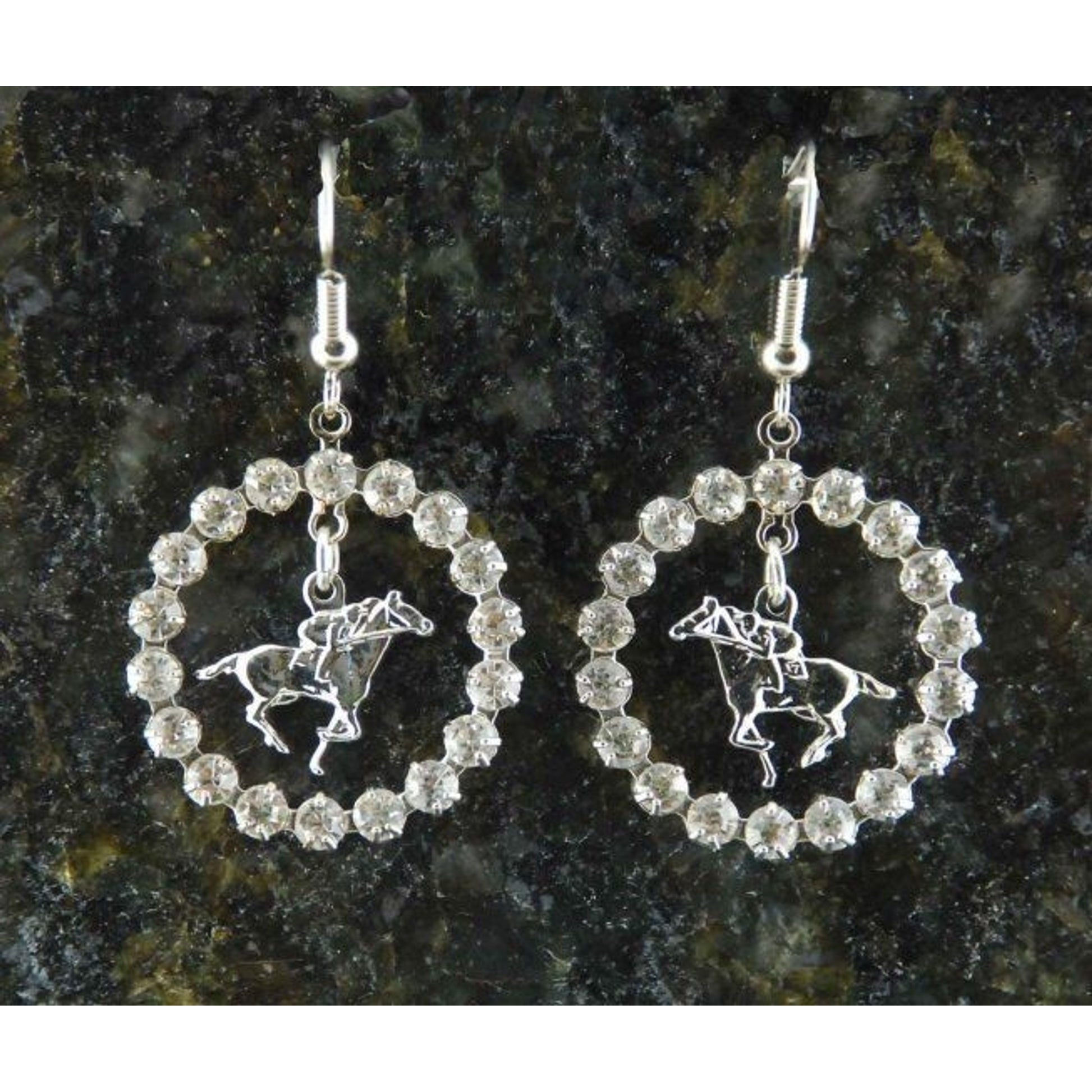 Crystal Ring Thoroughbred Fish Hook Earring Silver