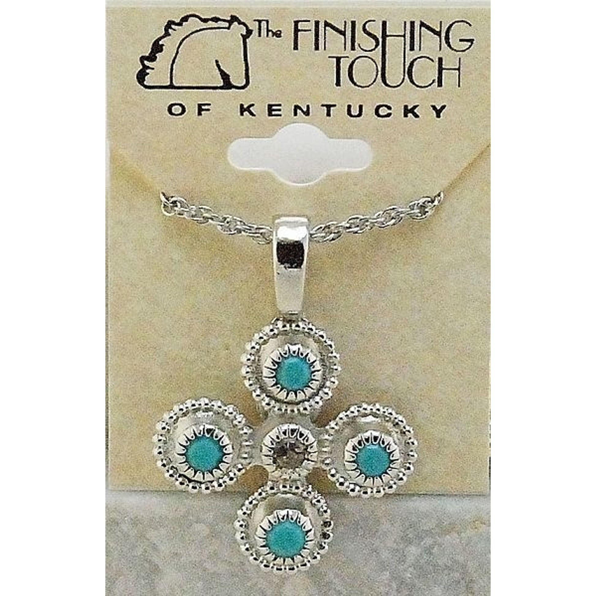 Crystal And Turquoise Cross Pendant 18in Silver