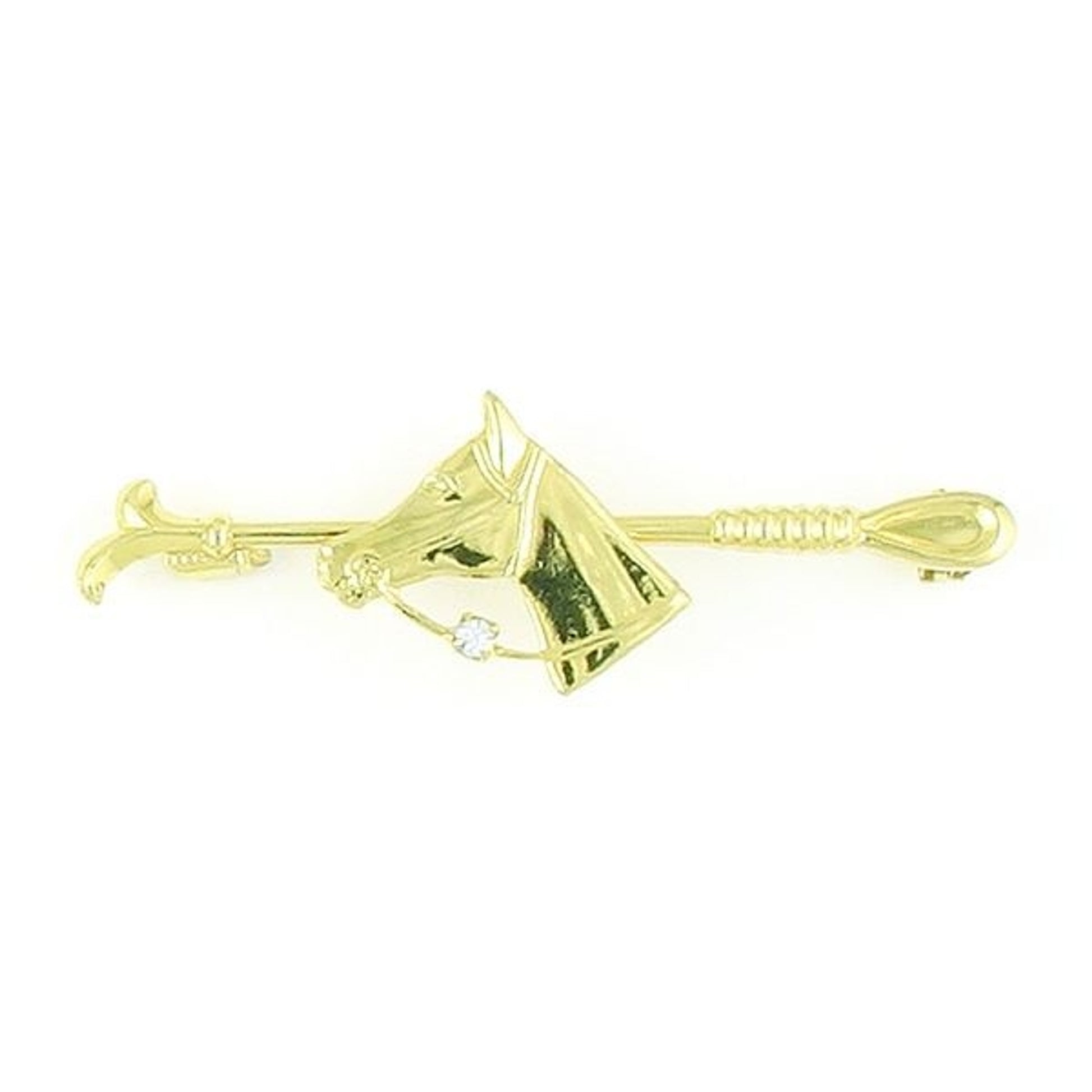 Horse Head/Stone On Riding Crop Stock Pin 2in Gold