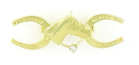 Horse Head With Stone On Horseshoe Stock Pin Gold