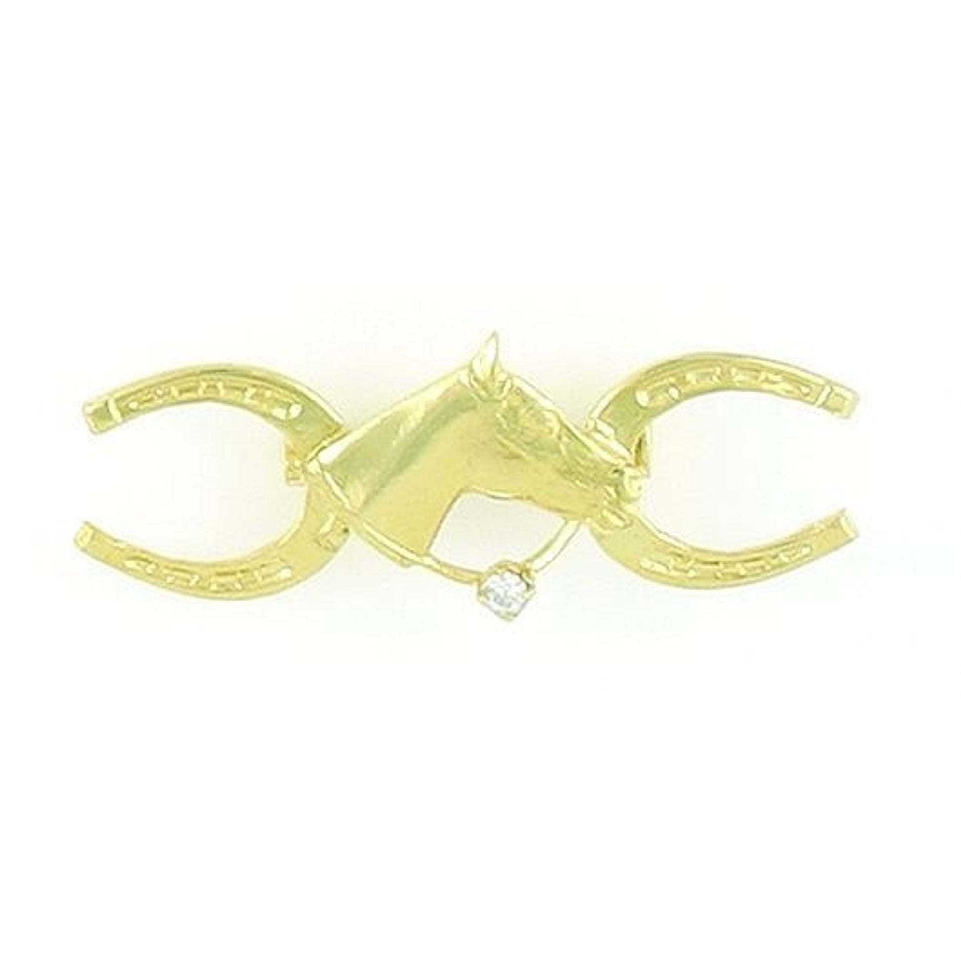 Horse Head With Stone On Horseshoe Stock Pin Gold