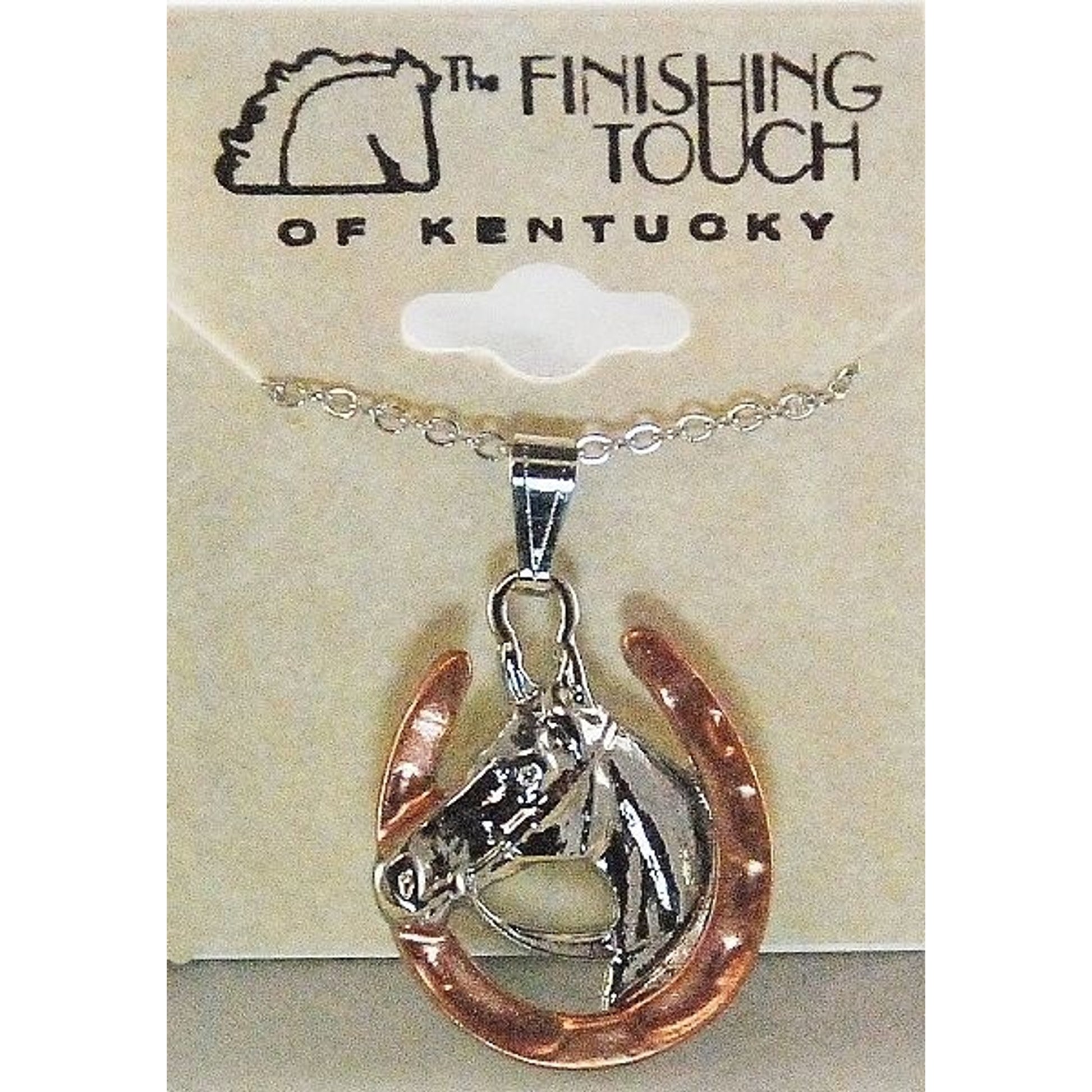 Horse Head/Bridle In Horseshoe Necklace Silv/Copp