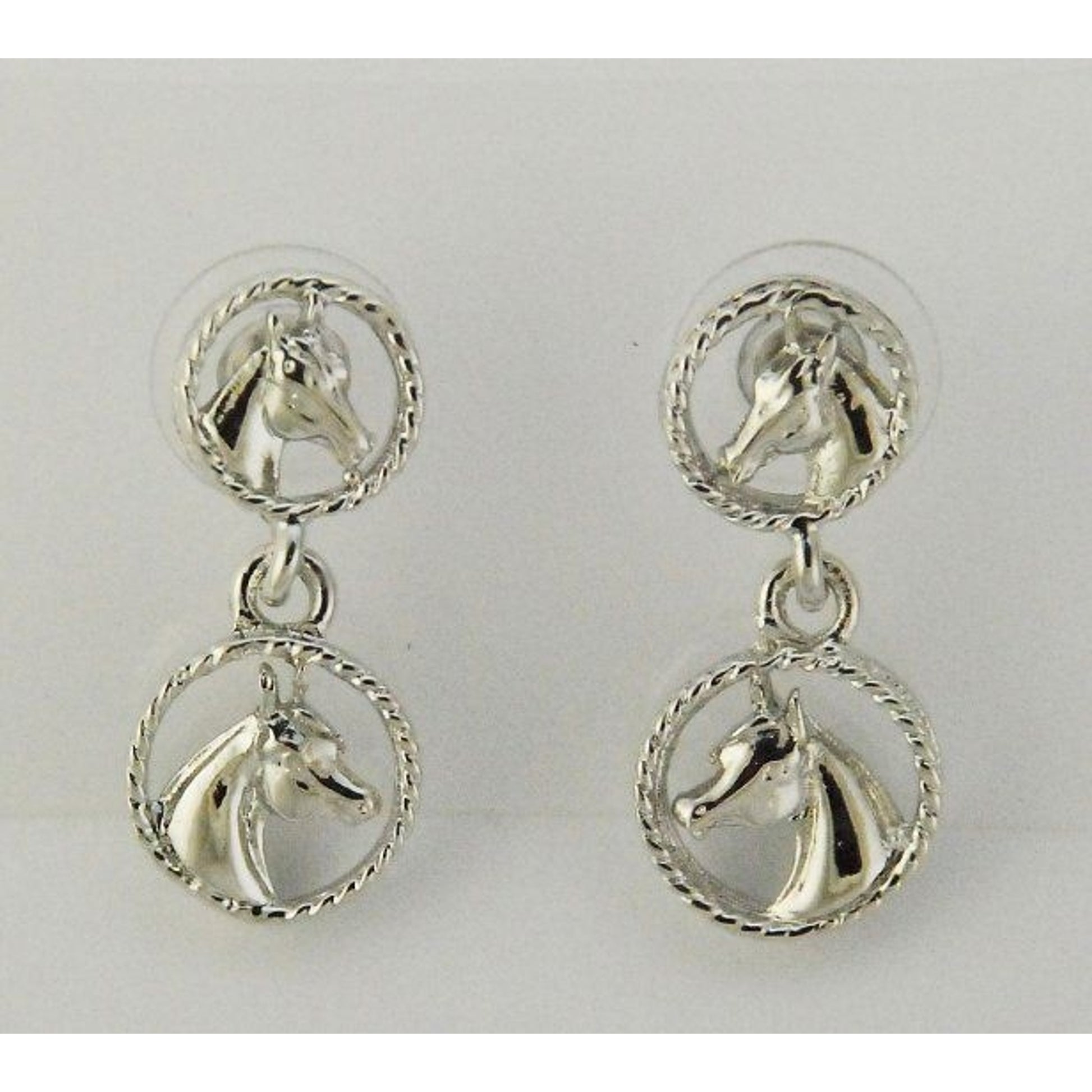Horse Heads In Circles Earrings Silver