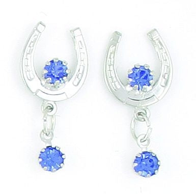 Horseshoe With 2 Sapphires Earrings Silver