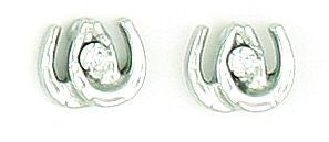 Mini Double Horseshoe Earrings With Stone Silver