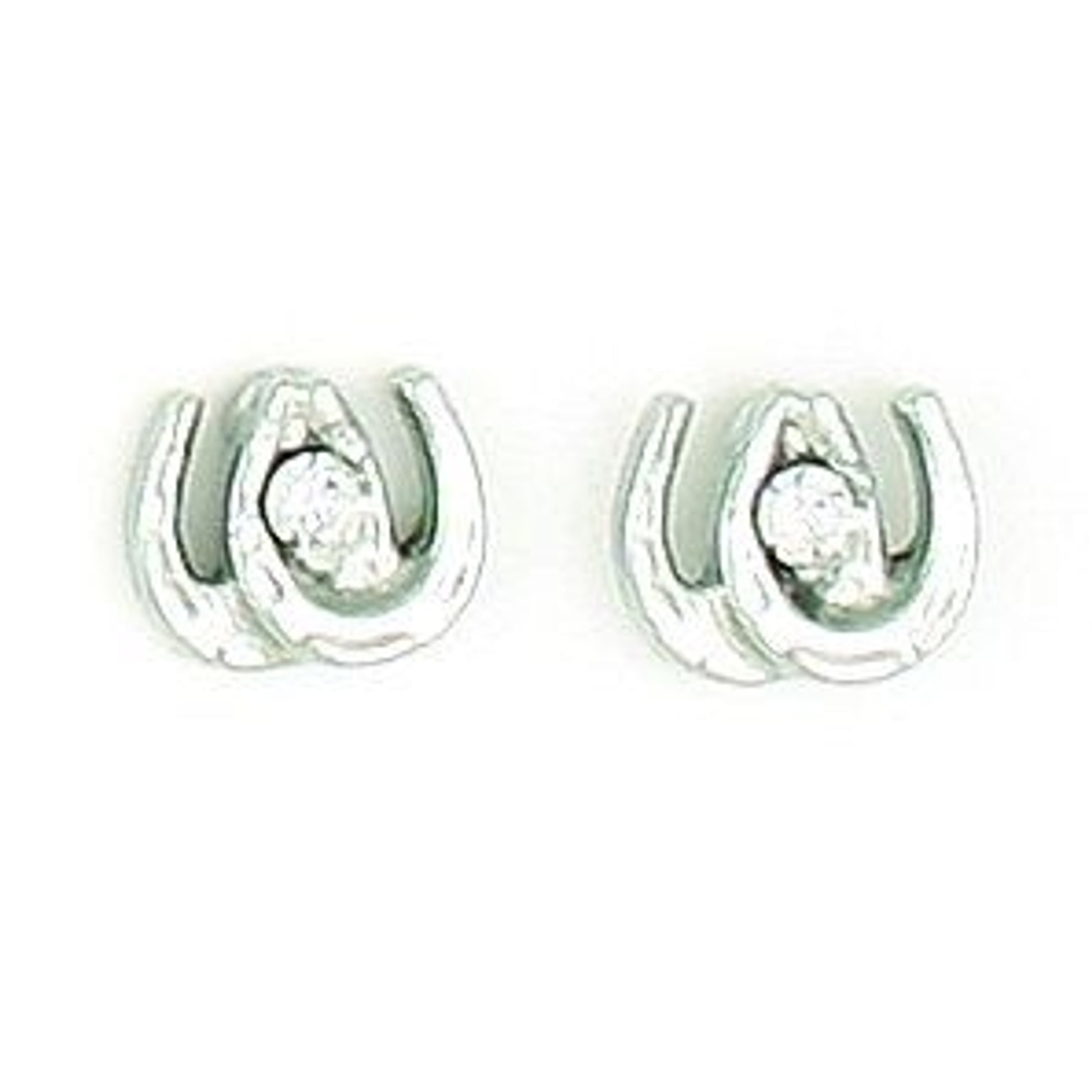 Mini Double Horseshoe Earrings With Stone Silver