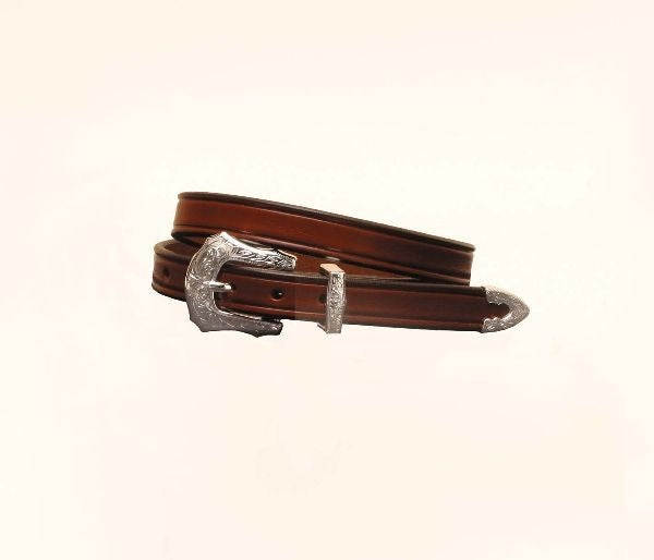 Plain Creased Belt/3Pc Silver Buckle Set 24 Brn