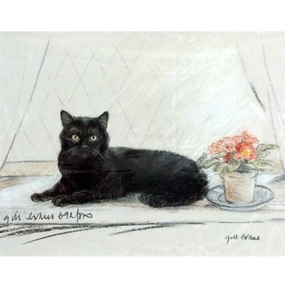 Black Cat on Window Sill By G Evans 12.75x10.75