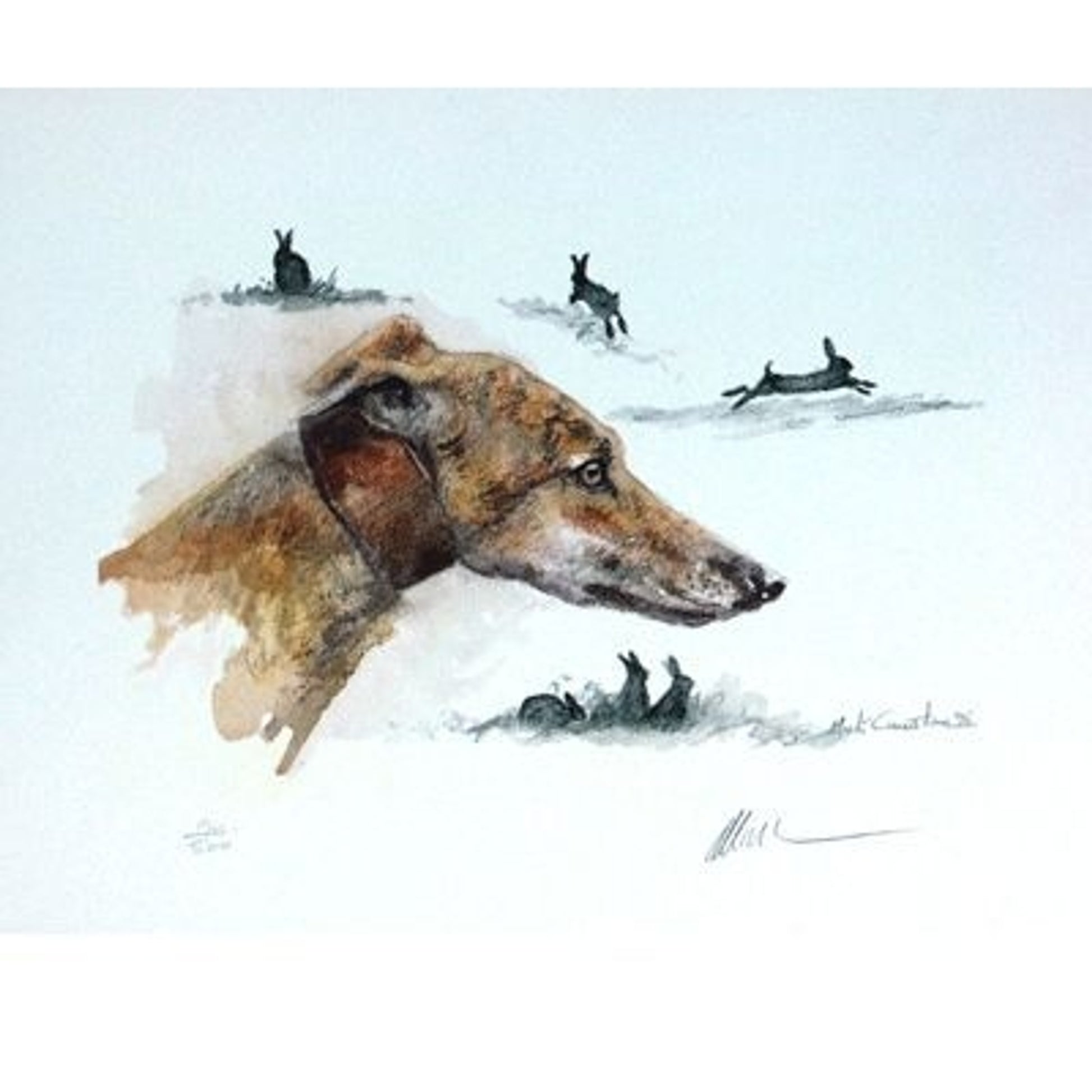 Lurchers Hares By Mick Cawston 11.5x9