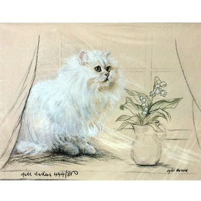White Cat By Gill Evans Matted 12.75 x 10.75