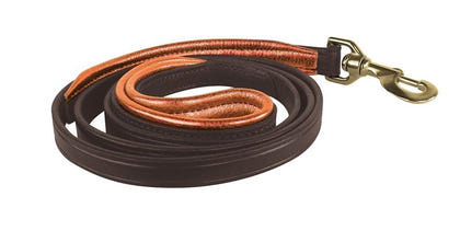 Perris Metallic Padded Leather Dog Leash 5ft Bk/Pi