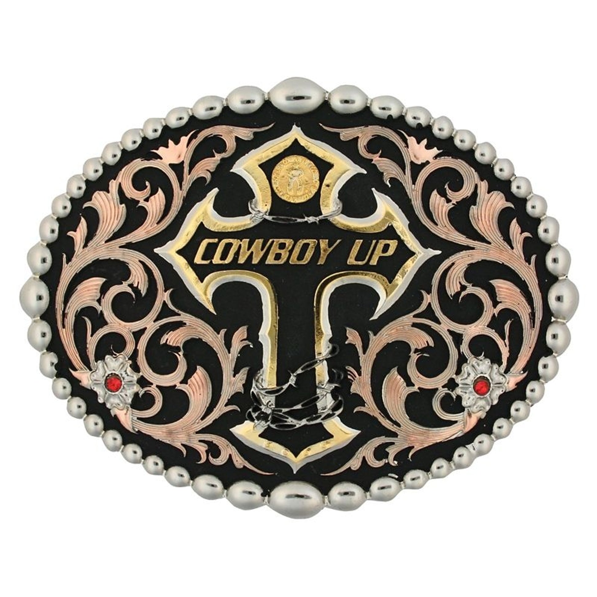 Tri Color Cowboy Up Attitude Belt Buckle Brn