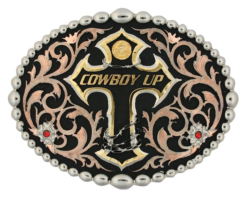 Tri Color Cowboy Up Attitude Belt Buckle Brn