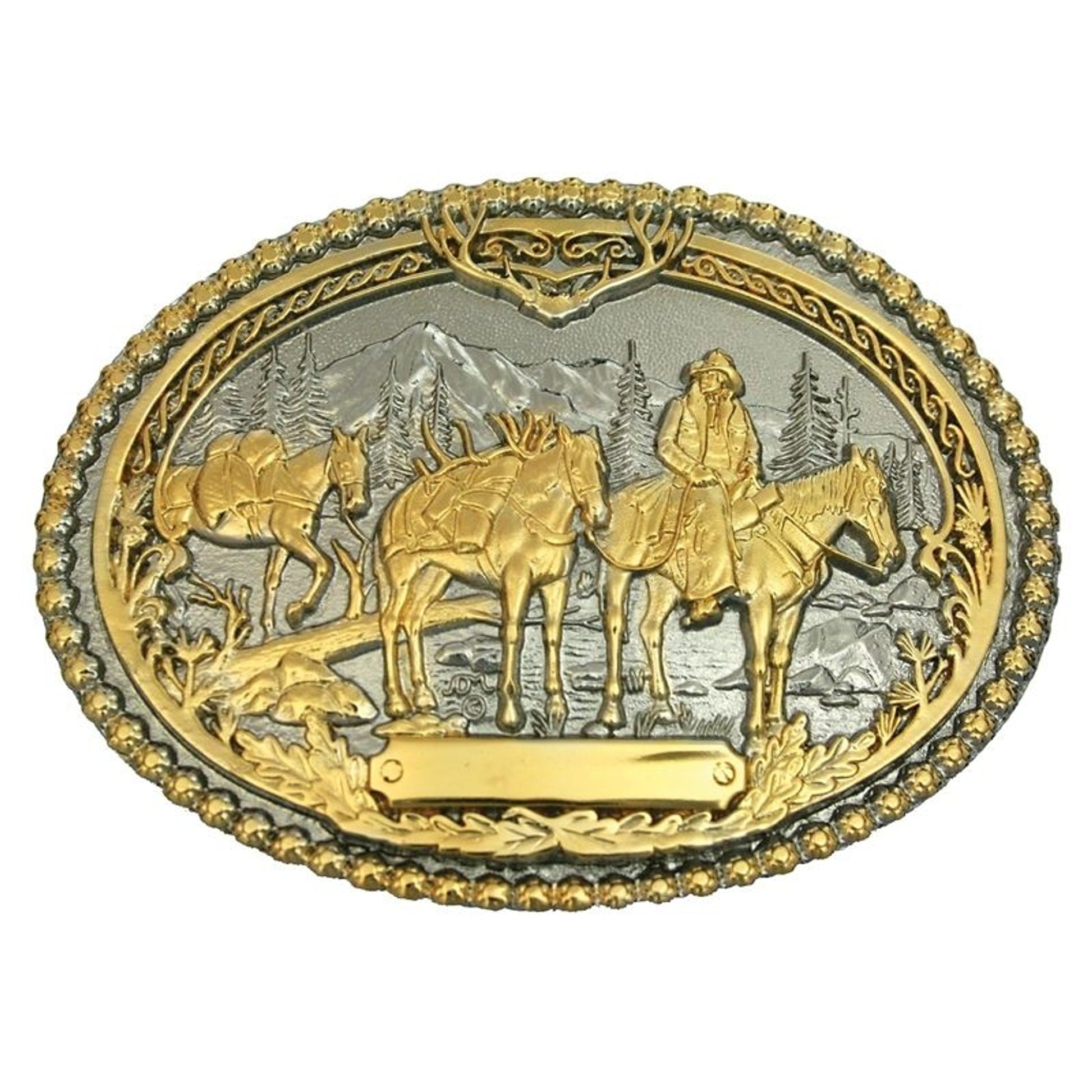 Pack Horses/Rider Two Tone Attitude Belt Buckle Br