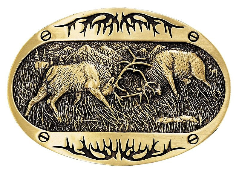 Fighting Elk Brass Heritage Attitude Beltbuckle Br