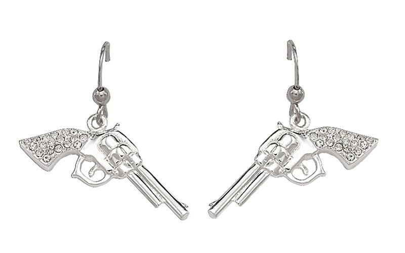 Cowgirl Pistols Rhinestone Handle Drop Earrings