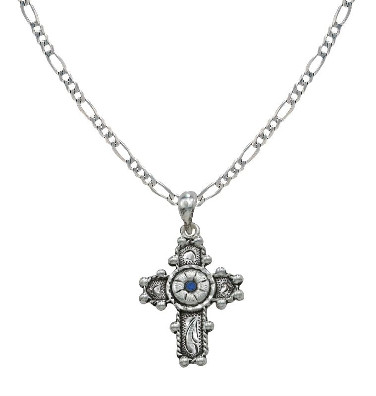 Montana Silversmiths Beaded Cross with Blue Flower