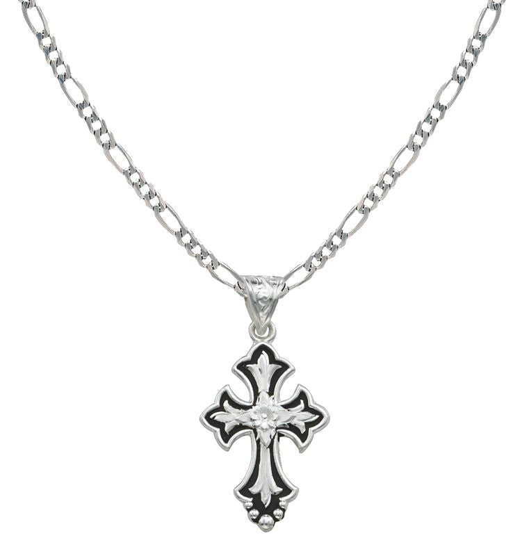 Flower On Silver And Black Cross Fluery