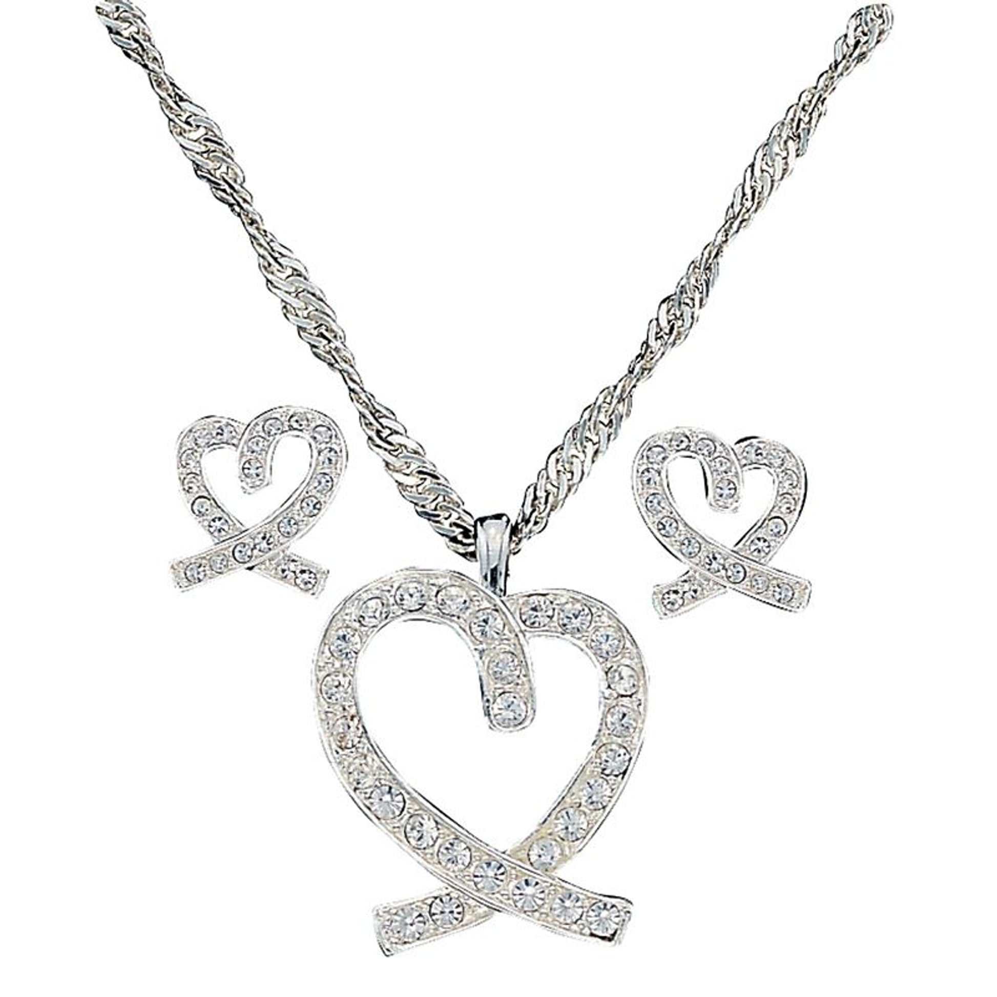 A Caring Heart In Clear Rhinestones Jewelry Set